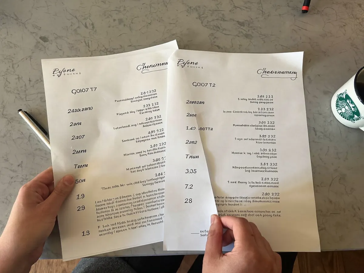 Two written window quotes laid side by side on a kitchen table for comparison